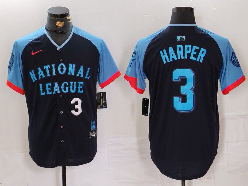 Men Philadelphia Phillies #3 Harper Blue All star 2024 Nike MLB Jersey style 4